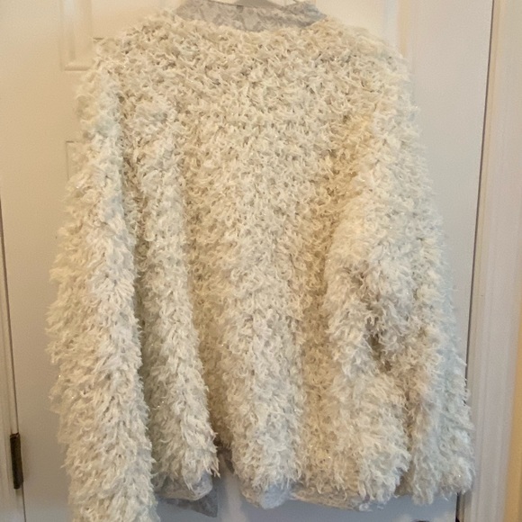 Vanessa Virginia anthropology white gray shaggy open style sweater jacket M L - Picture 3 of 16